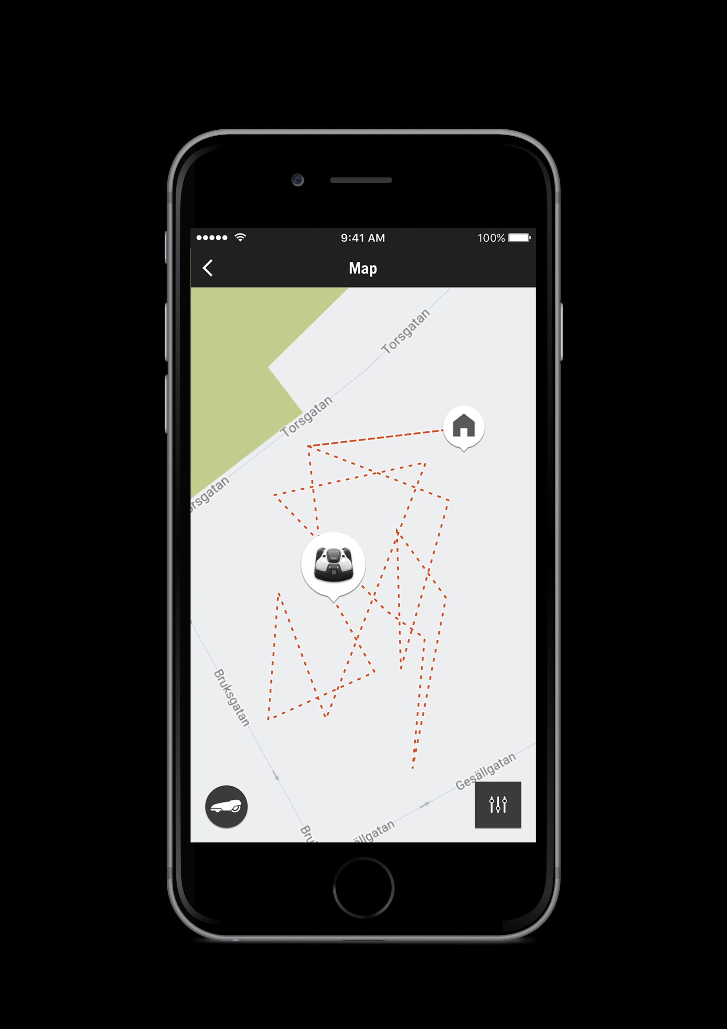 Equipped with GPS tracking to keep track of the mower's current position and minimise the risk of theft. Notifications will be sent to your device via the Automower Connect® app, letting you know where your mower is at all times. image